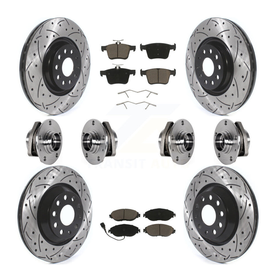 Front Rear Hub Bearings Coated Disc Brake Rotors And Ceramic Pads Kit (10Pc) For Audi S3 KBB-123862