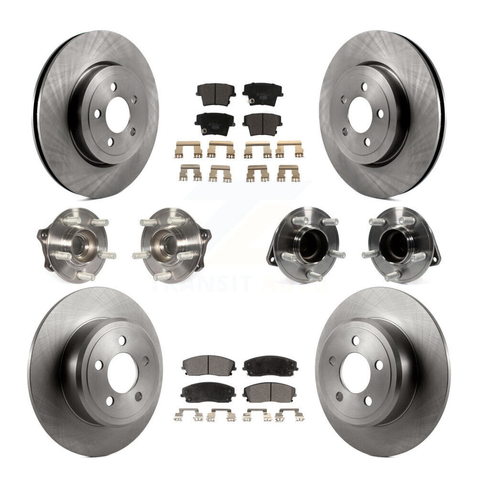 Front Rear Hub Bearings Assembly Disc Brake Rotors And Ceramic Pads Kit (10Pc) For 2015-2018 Dodge Charger RWD with 3.6L With 345mm Diameter Rotor KBB-123879