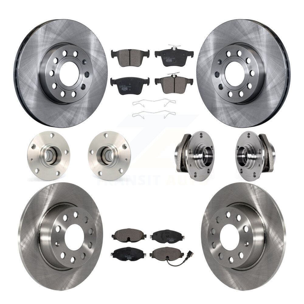 Front Rear Hub Bearing Disc Brake Rotor And Ceramic Pads Kit (10Pc) For 2016 Audi A3 2.0L KBB-123892