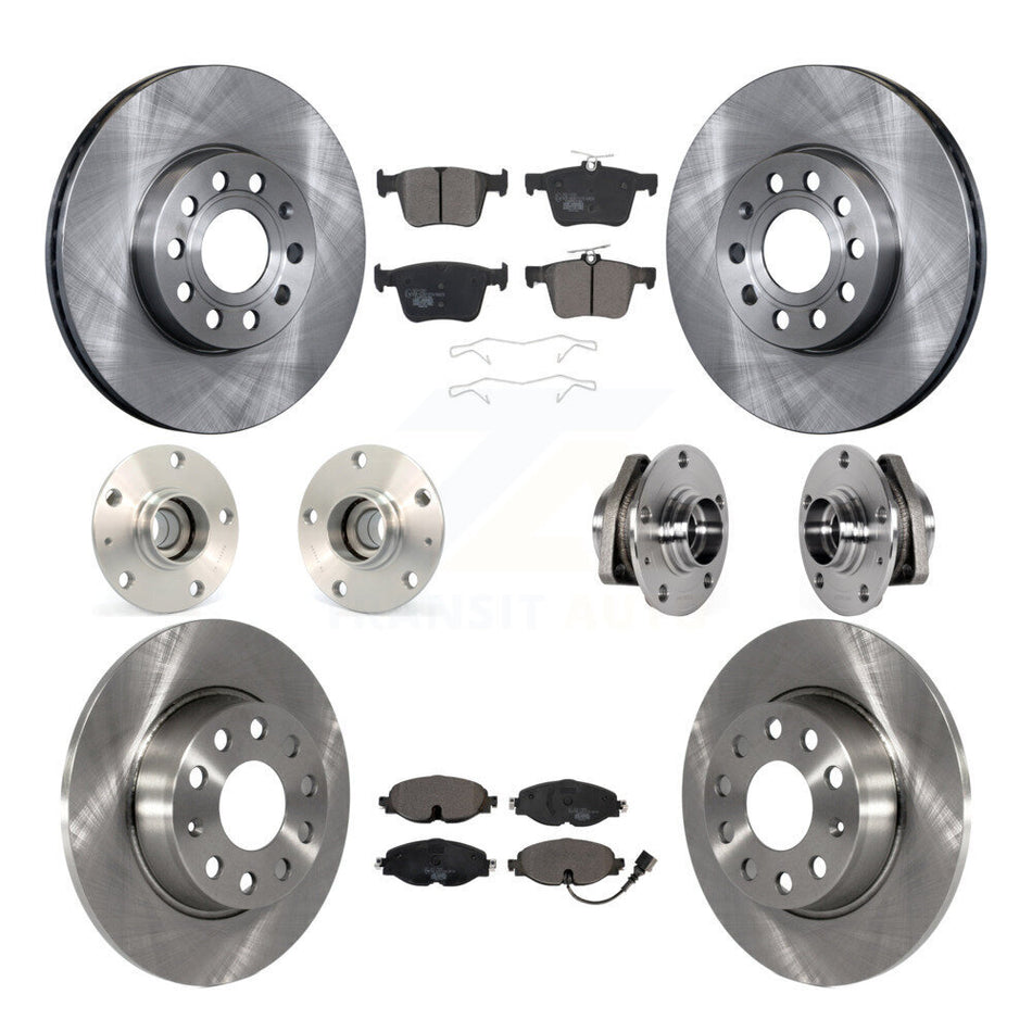 Front Rear Hub Bearing Disc Brake Rotor And Ceramic Pads Kit (10Pc) For 2016 Audi A3 2.0L KBB-123892