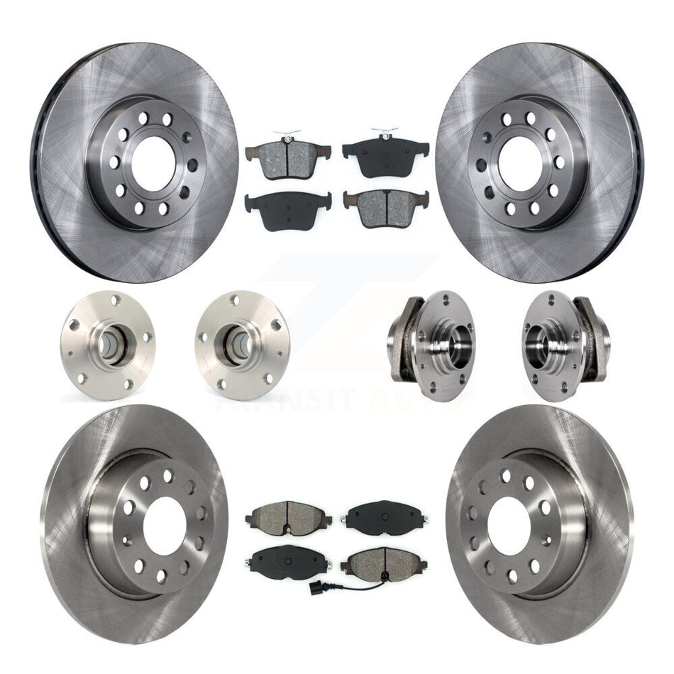 Front Rear Hub Bearing Assembly Disc Brake Rotor And Pad Kit (10Pc) For 2016 Audi A3 2.0L KBB-123920