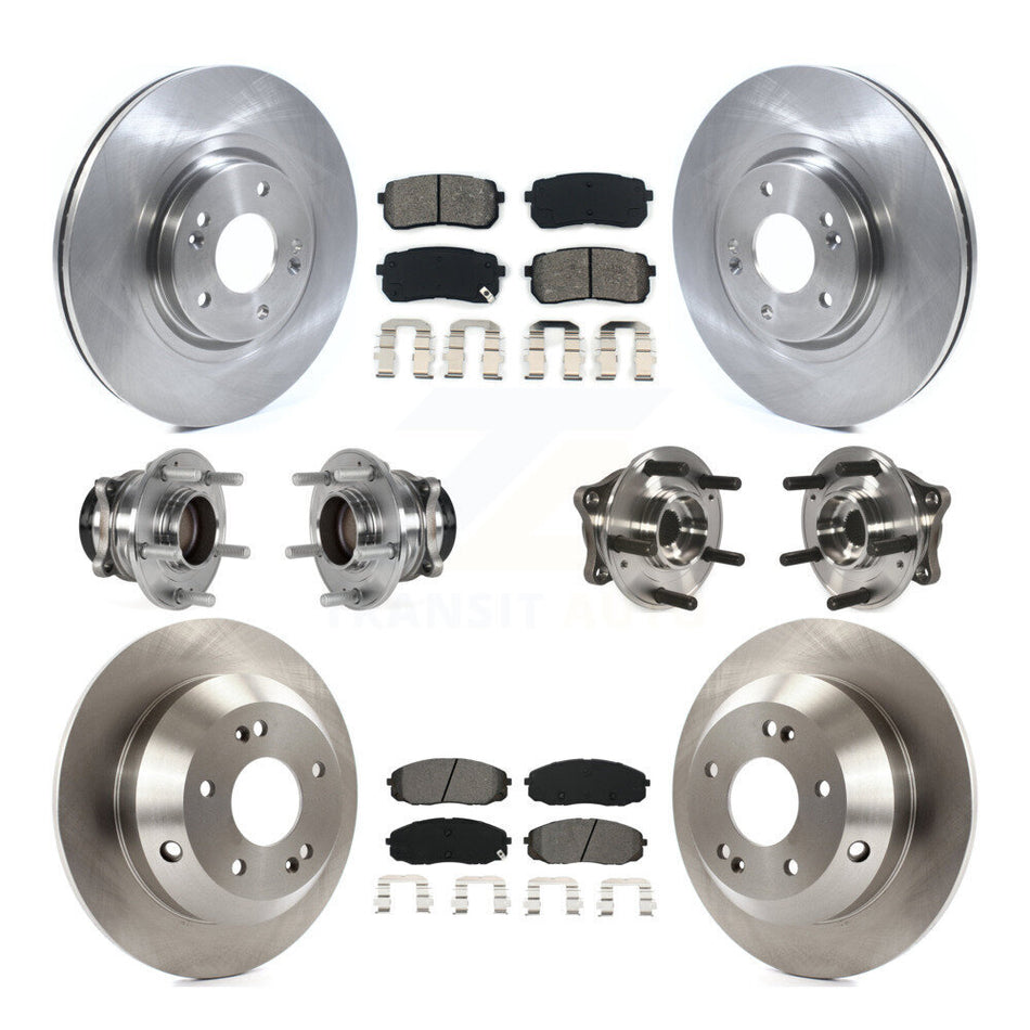 Front Rear Hub Bearings Assembly Disc Brake Rotors And Semi-Metallic Pads Kit (10Pc) For 2015-2019 Kia Sedona KBB-123925