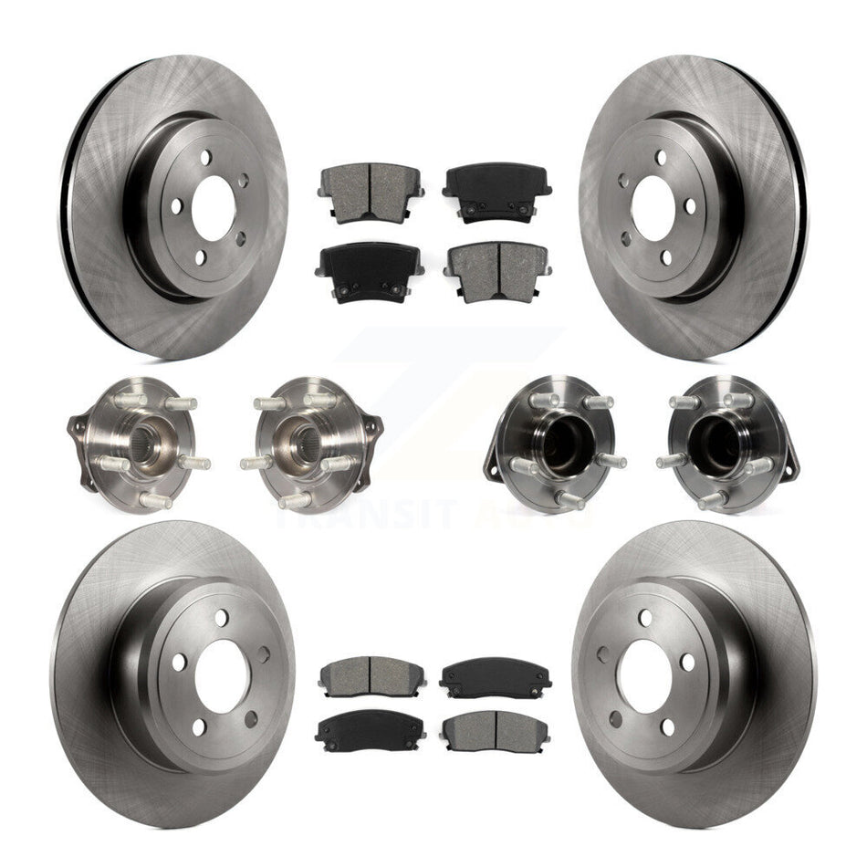 Front Rear Hub Bearings Assembly Disc Brake Rotors And Semi-Metallic Pads Kit (10Pc) For 2015-2018 Dodge Charger RWD with 3.6L With 345mm Diameter Rotor KBB-123926