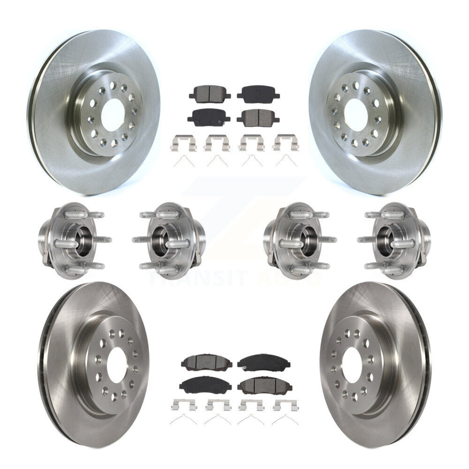 Front Rear Hub Bearings Assembly Disc Brake Rotors And Semi-Metallic Pads Kit (10Pc) For 2018-2019 Cadillac XT5 4WD KBB-123935