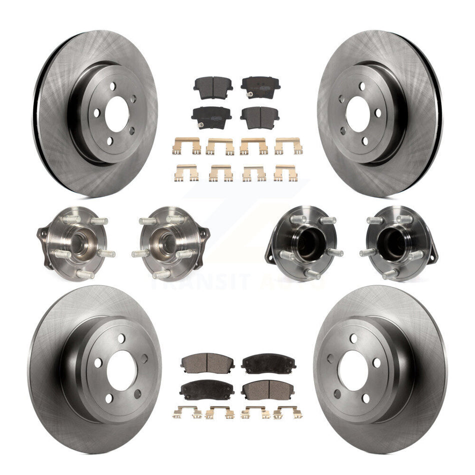 Front Rear Hub Bearings Assembly Disc Brake Rotors And Semi-Metallic Pads Kit (10Pc) For 2015-2018 Dodge Charger RWD with 3.6L With 345mm Diameter Rotor KBB-123950
