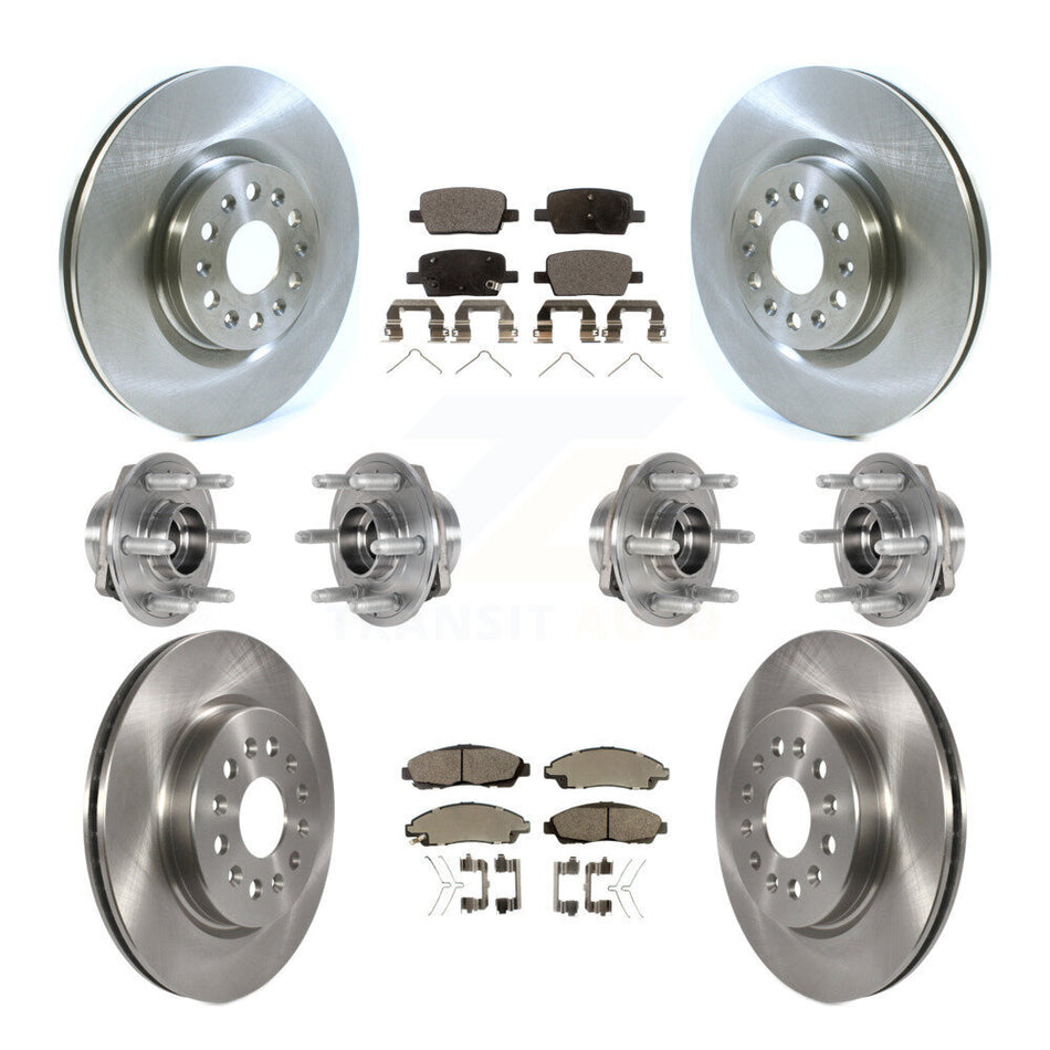 Front Rear Hub Bearings Assembly Disc Brake Rotors And Semi-Metallic Pads Kit (10Pc) For 2018-2019 Cadillac XT5 4WD KBB-123964