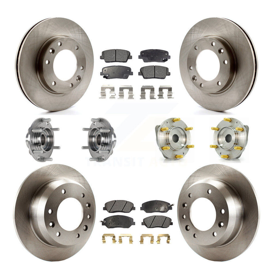 Front Rear Hub Bearings Assembly Disc Brake Rotors And Semi-Metallic Pads Kit (10Pc) For Kia Sedona Hyundai Entourage KBB-123969