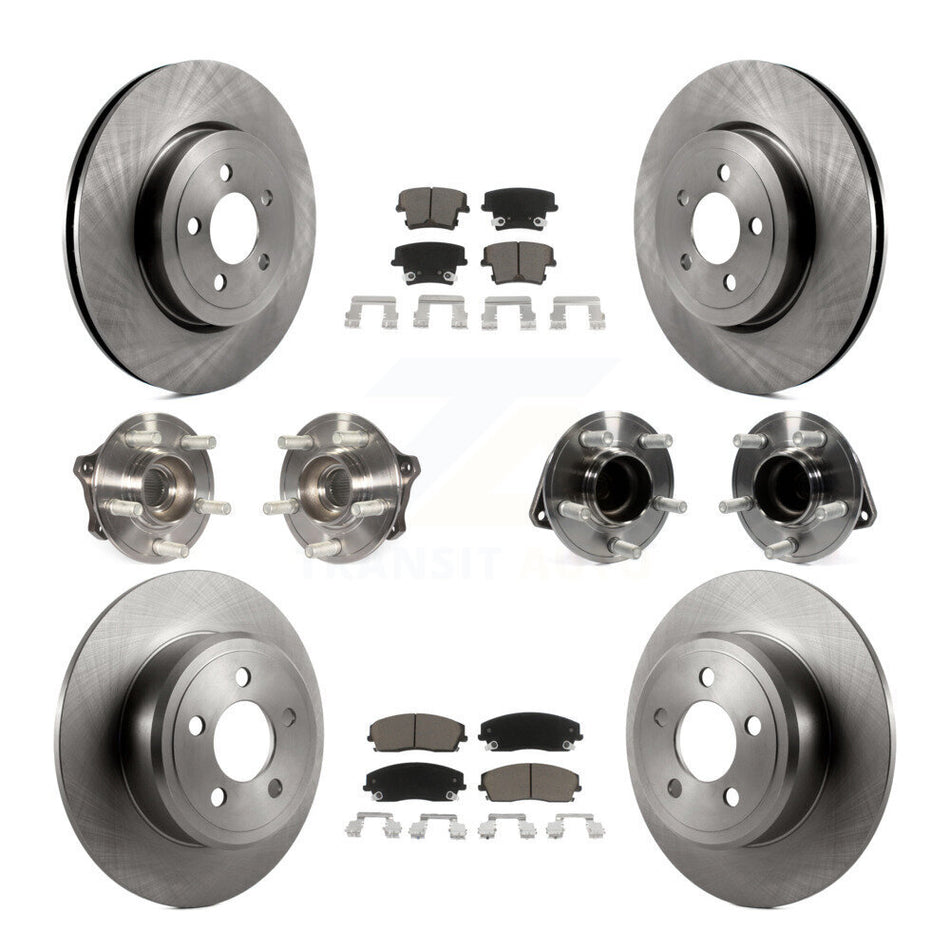 Front Rear Hub Bearings Assembly Disc Brake Rotors And Ceramic Pads Kit (10Pc) For 2015-2018 Dodge Charger RWD with 3.6L With 345mm Diameter Rotor KBB-123986