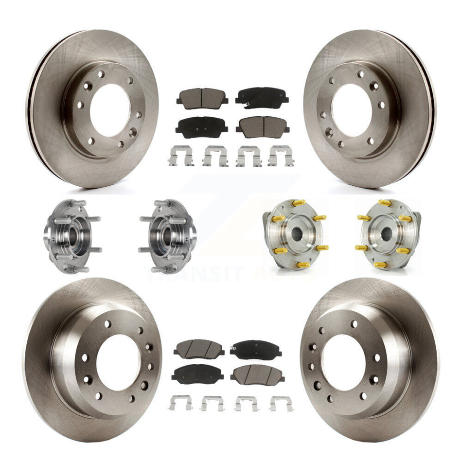 Front Rear Hub Bearings Assembly Disc Brake Rotors And Ceramic Pads Kit (10Pc) For Kia Sedona Hyundai Entourage KBB-123998