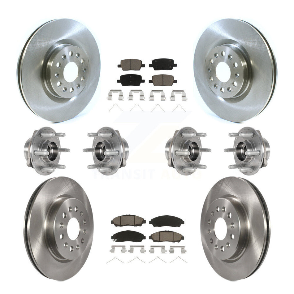 Front Rear Hub Bearings Assembly Disc Brake Rotors And Ceramic Pads Kit (10Pc) For 2018-2019 Cadillac XT5 4WD KBB-124014