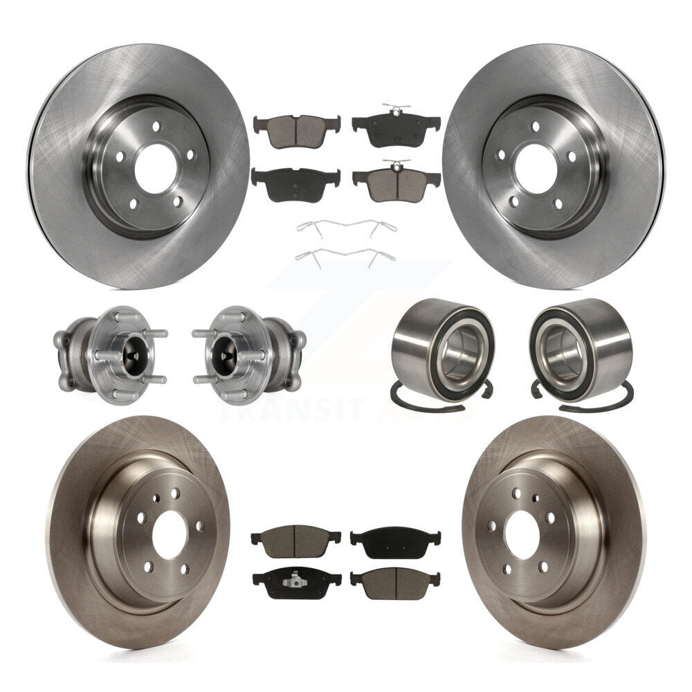 Front Rear Hub Bearings Disc Brake Rotors And Pads Kit (10Pc) For Ford Escape Lincoln MKC KBB-124045