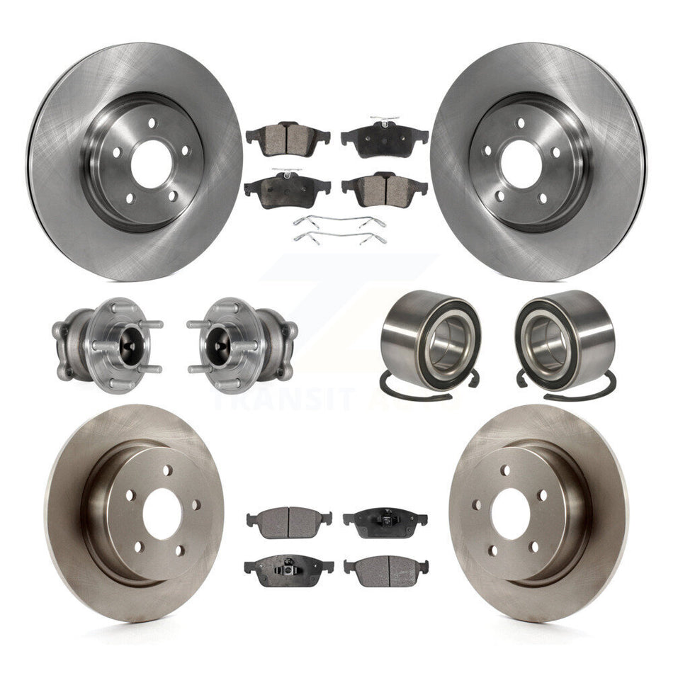 Front Rear Hub Bearing Brake Rotor Pad Kit (10Pc) For 2013-2016 Ford Escape FWD with 2.0L KBB-124101