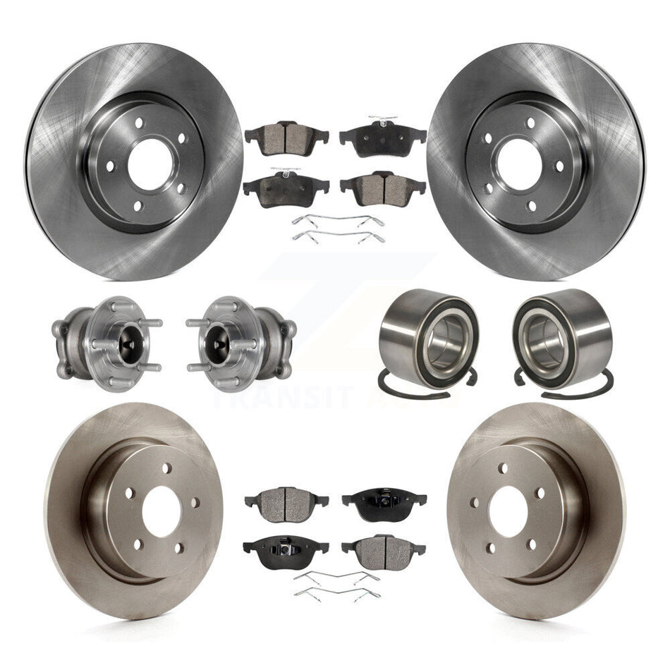 Front Rear Hub Bearing Assembly Disc Brake Rotor And Pad Kit (10Pc) For Ford Escape C-Max KBB-124102