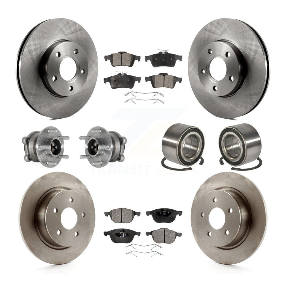 Front Rear Hub Bearing Disc Brake Rotor Pad Kit (10Pc) For Ford C-Max With Parking Assist KBB-124103