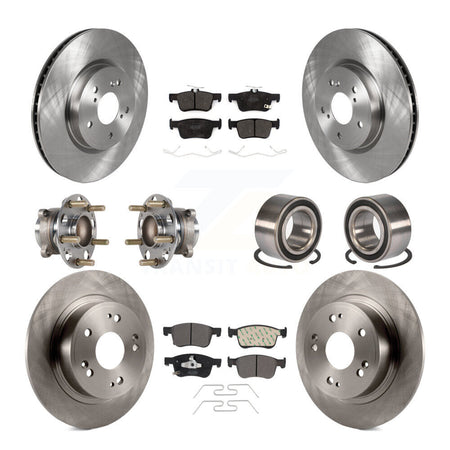 Front Rear Hub Bearing Disc Brake Rotor And Semi-Metallic Pad Kit (10Pc) For Honda Accord KBB-124158