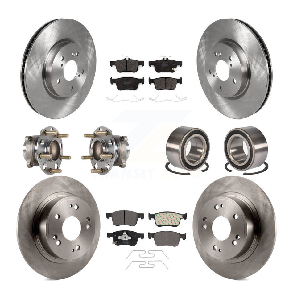 Front Rear Hub Bearing Disc Brake Rotor And Semi-Metallic Pad Kit (10Pc) For Honda Accord KBB-124158