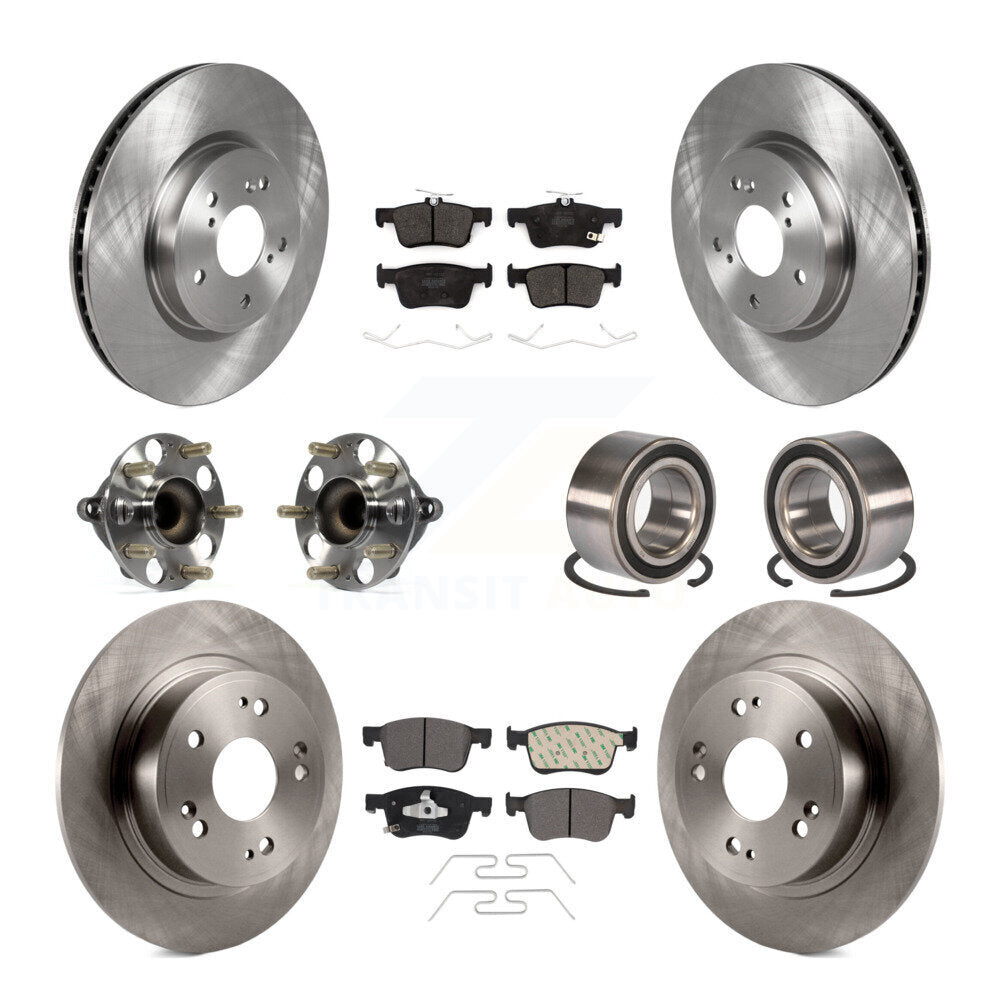 Front Rear Hub Bearing Disc Brake Rotor And Semi-Metallic Pad Kit (10Pc) For Honda Accord KBB-124159