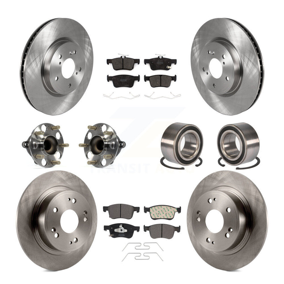 Front Rear Hub Bearing Disc Brake Rotor And Semi-Metallic Pad Kit (10Pc) For Honda Accord KBB-124159