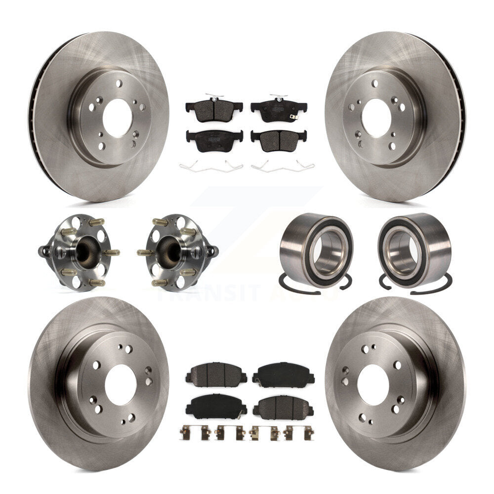 Front Rear Hub Bearing Disc Brake Rotor And Semi-Metallic Pad Kit (10Pc) For Honda Accord KBB-124160