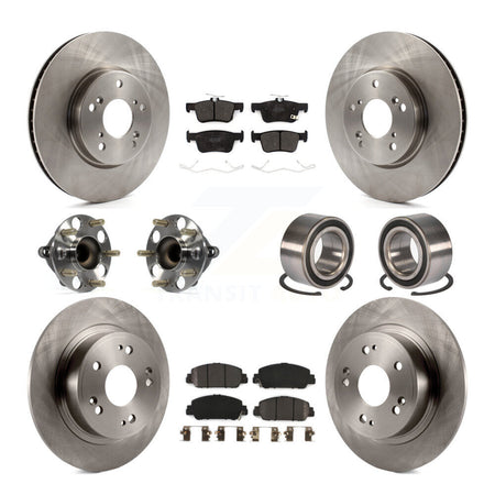 Front Rear Hub Bearing Disc Brake Rotor And Semi-Metallic Pad Kit (10Pc) For Honda Accord KBB-124160