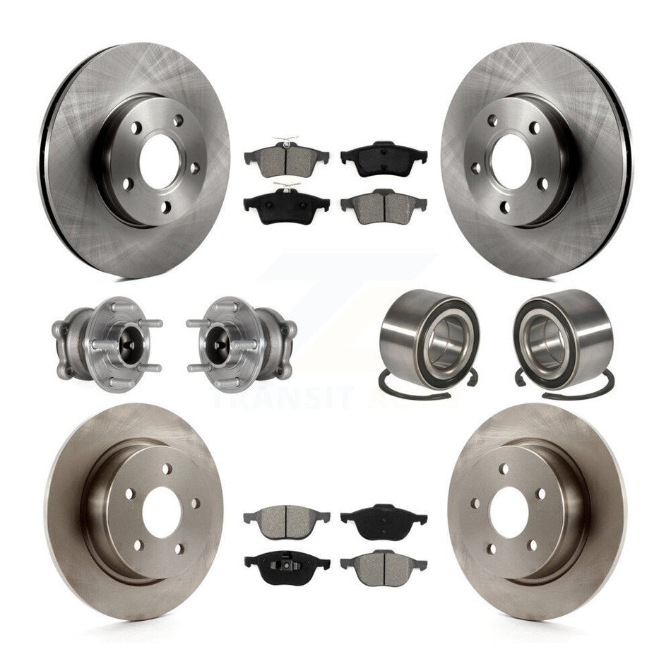 Front Rear Hub Bearing Disc Brake Rotor Pad Kit (10Pc) For Ford C-Max With Parking Assist KBB-124207