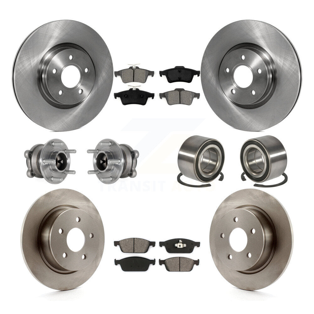 Front Rear Hub Bearing Brake Rotor Pad Kit (10Pc) For 2013-2016 Ford Escape FWD with 2.0L KBB-124213