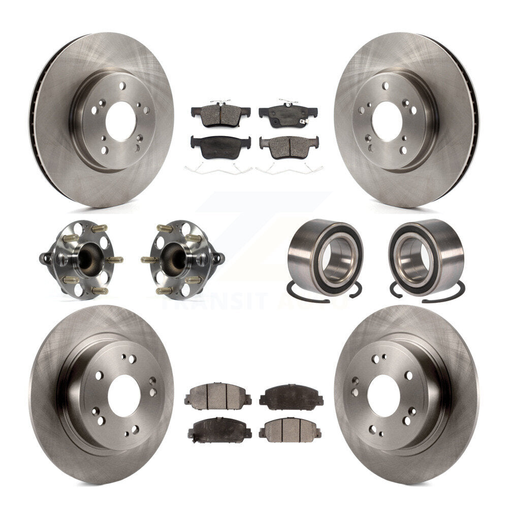 Front Rear Wheel Hub Bearing Disc Brake Rotor And Ceramic Pad Kit (10Pc) For Honda Accord KBB-124301