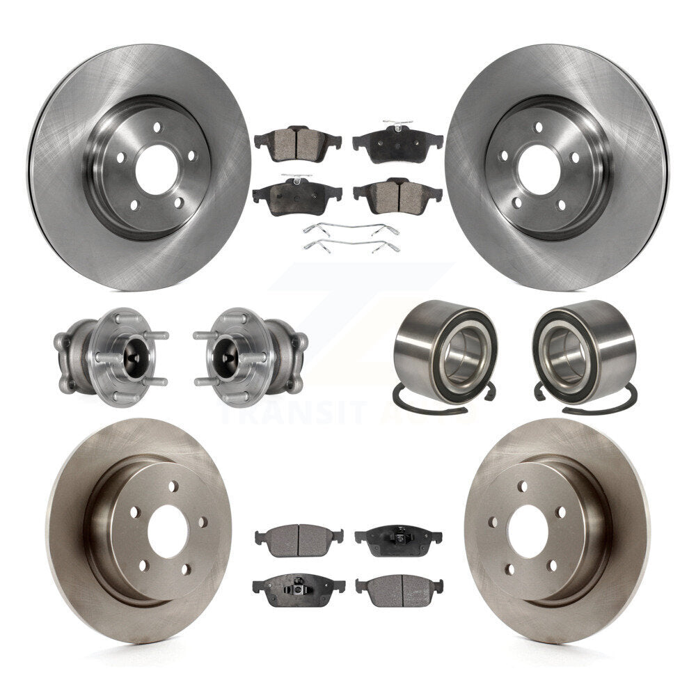Front Rear Hub Bearing Brake Rotor Pad Kit (10Pc) For 2013-2016 Ford Escape FWD with 2.0L KBB-124304