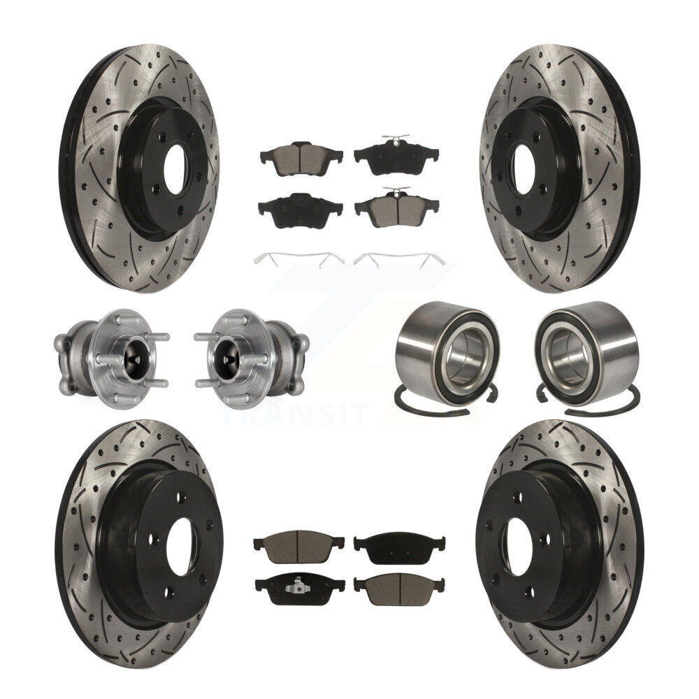 Front Rear Hub Bearing Coated Brake Rotor & Pads Kit (10Pc) For Ford Escape FWD with 2.0L KBB-124331