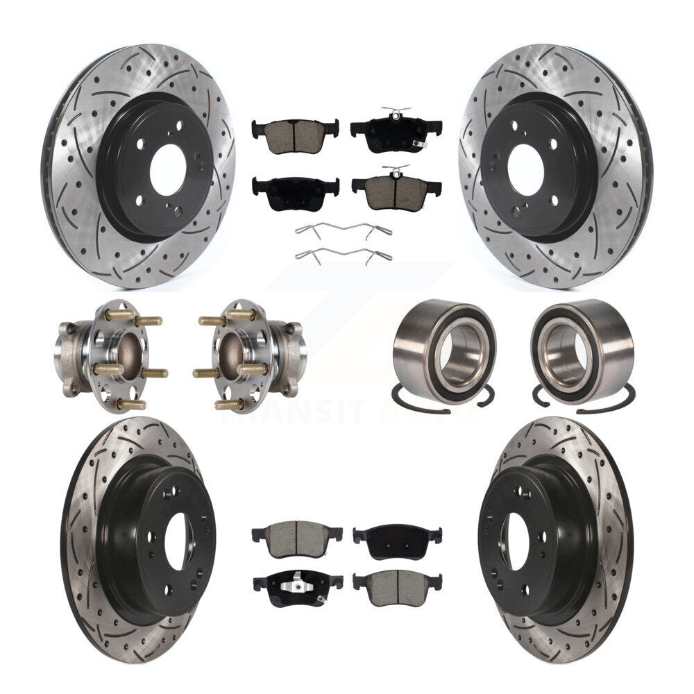 Front Rear Wheel Hub Bearing Coated Disc Brake Rotor And Pads Kit (10Pc) For Honda Accord KBB-124339