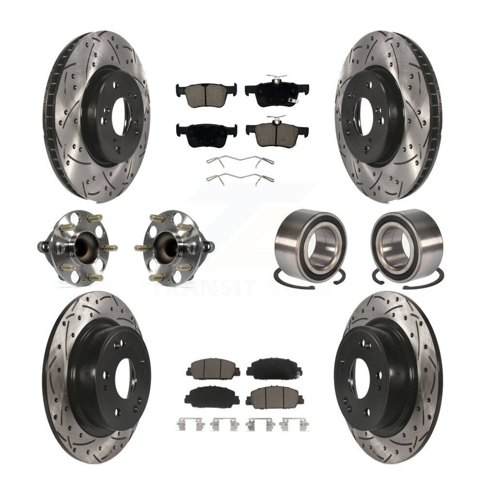 Front Rear Wheel Hub Bearing Coated Disc Brake Rotor And Pads Kit (10Pc) For Honda Accord KBB-124341