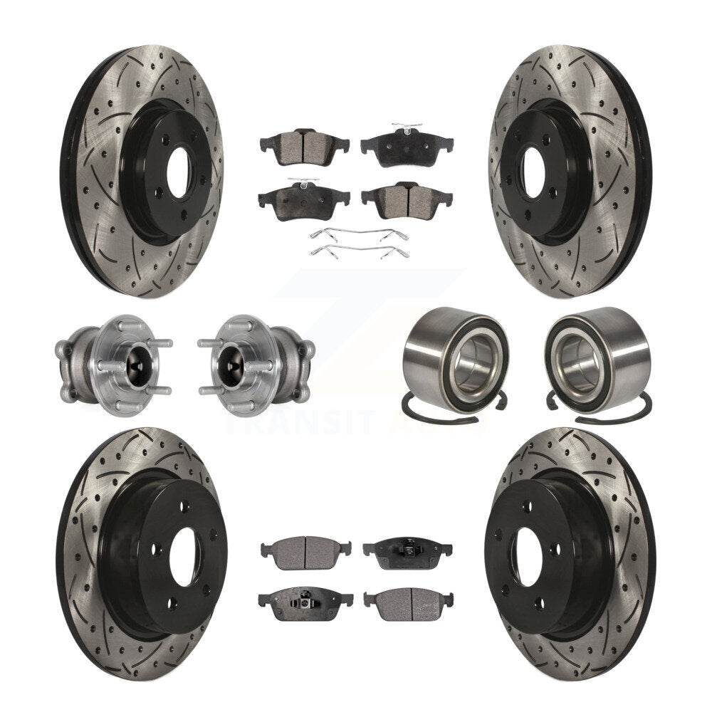 Front Rear Hub Bearing Coated Brake Rotor & Pads Kit (10Pc) For Ford Escape FWD with 2.0L KBB-124387