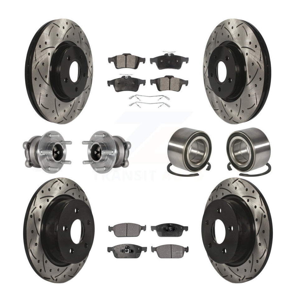 Front Rear Hub Bearing Coated Brake Rotor & Pads Kit (10Pc) For Ford Escape FWD with 2.0L KBB-124387