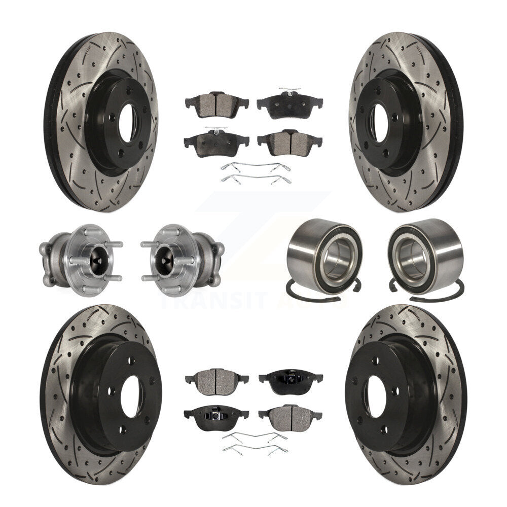 Front Rear Hub Bearing Coated Disc Brake Rotors And Pads Kit (10Pc) For Ford Escape C-Max KBB-124388