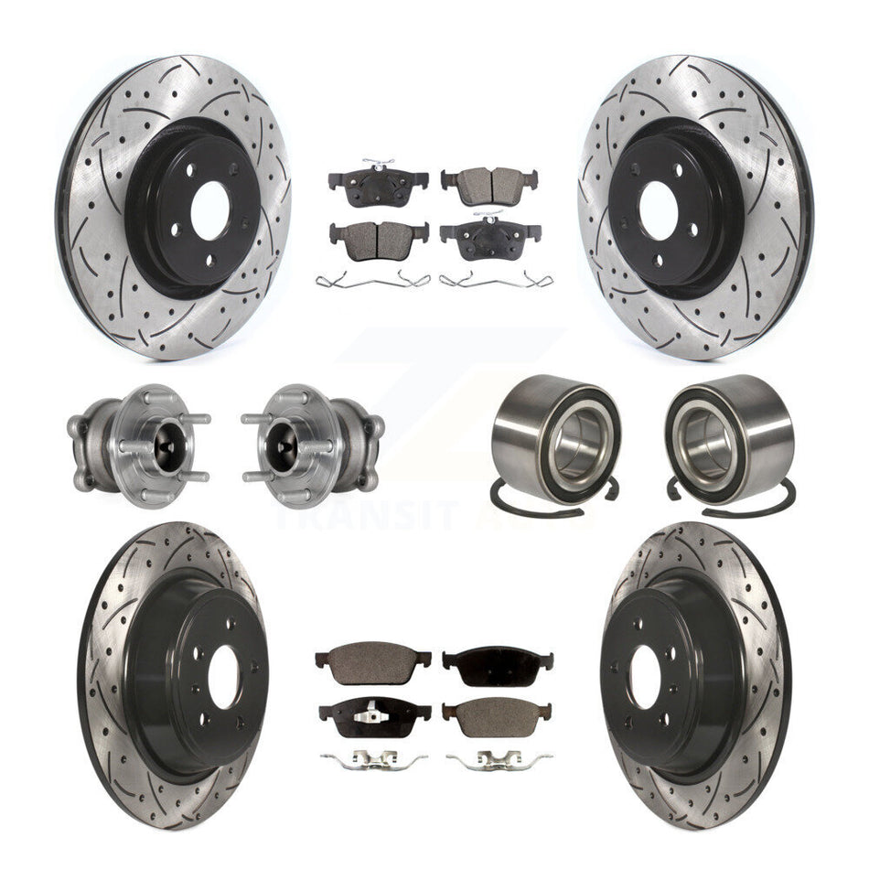 Front Rear Wheel Hub Bearing Coated Disc Brake Rotors And Pads Kit (10Pc) For Lincoln MKC KBB-124391