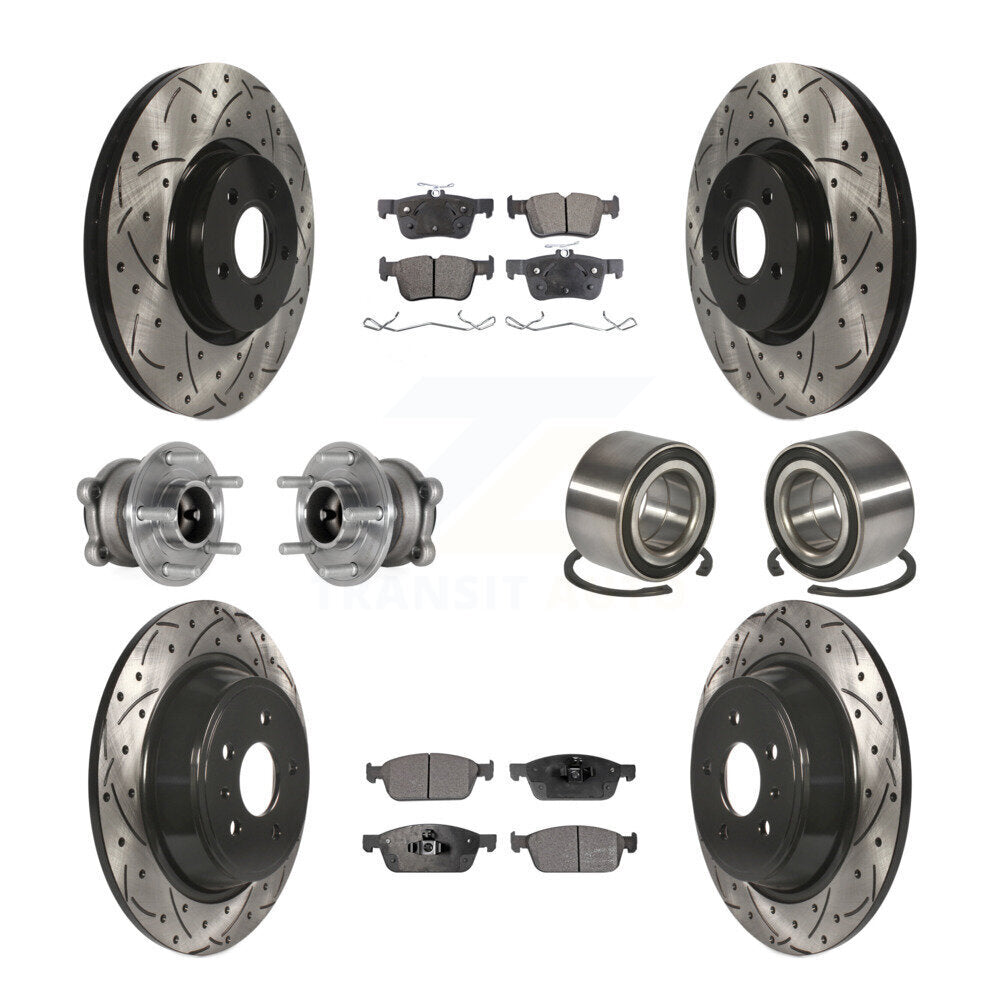 Front Rear Hub Bearing Coated Disc Brake Rotor Pad Kit (10Pc) For Ford Escape Lincoln MKC KBB-124392
