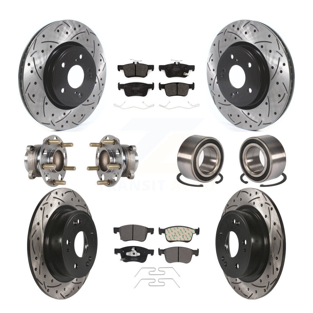 Front Rear Wheel Hub Bearing Coated Disc Brake Rotor And Pads Kit (10Pc) For Honda Accord KBB-124403