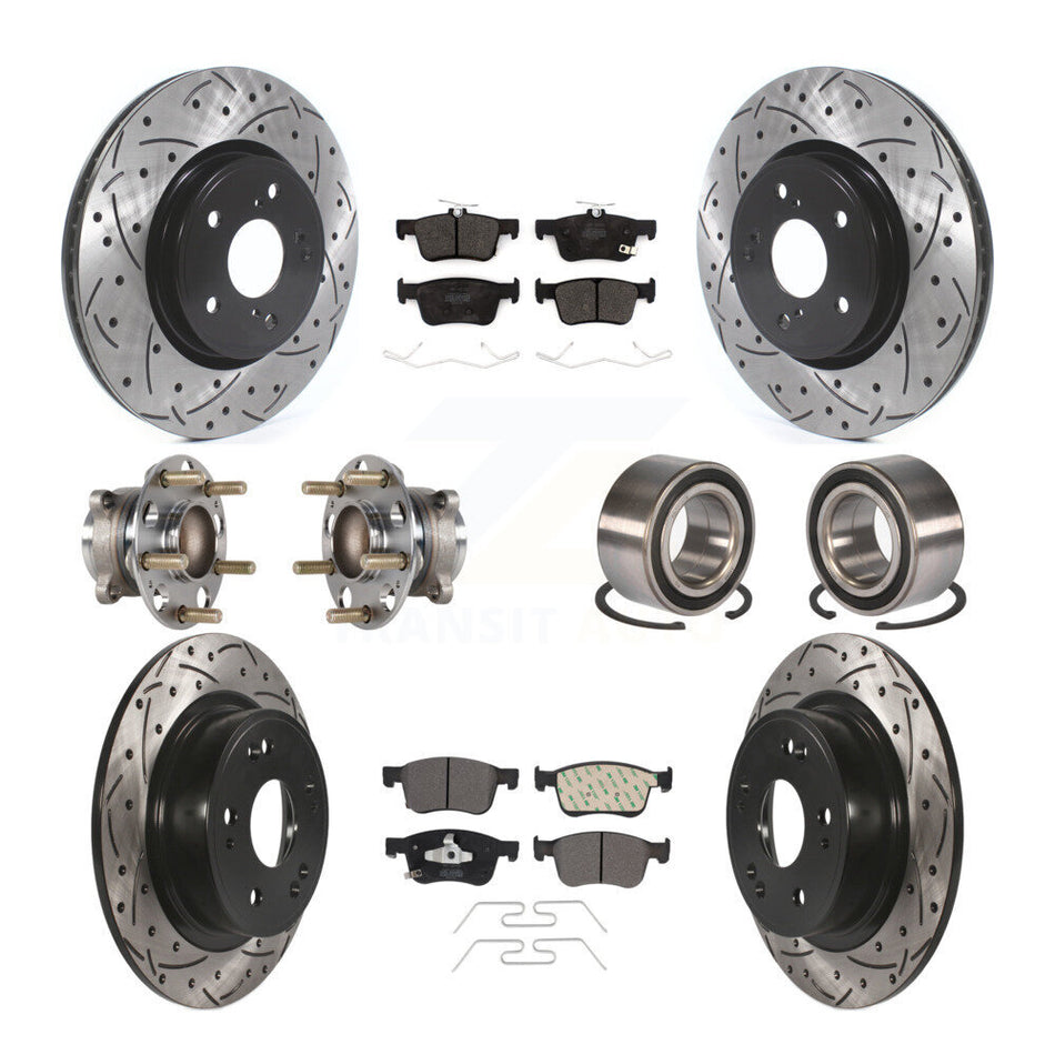 Front Rear Wheel Hub Bearing Coated Disc Brake Rotor And Pads Kit (10Pc) For Honda Accord KBB-124403
