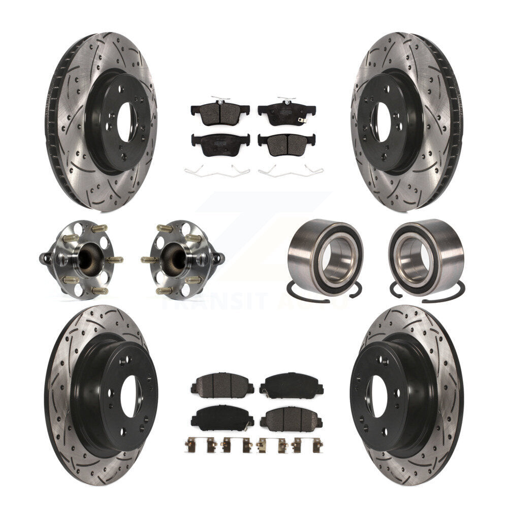 Front Rear Wheel Hub Bearing Coated Disc Brake Rotor And Pads Kit (10Pc) For Honda Accord KBB-124404