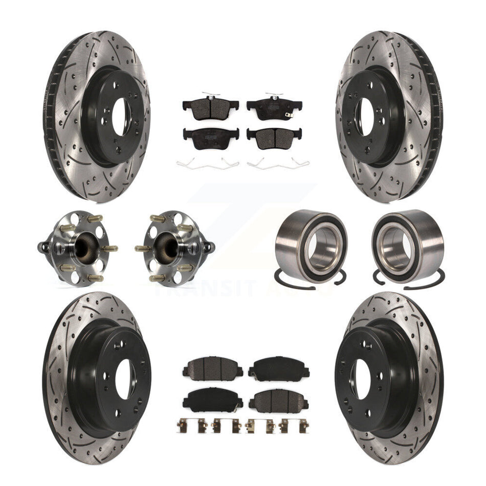 Front Rear Wheel Hub Bearing Coated Disc Brake Rotor And Pads Kit (10Pc) For Honda Accord KBB-124404