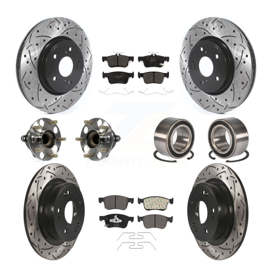 Front Rear Wheel Hub Bearing Coated Disc Brake Rotor And Pads Kit (10Pc) For Honda Accord KBB-124405