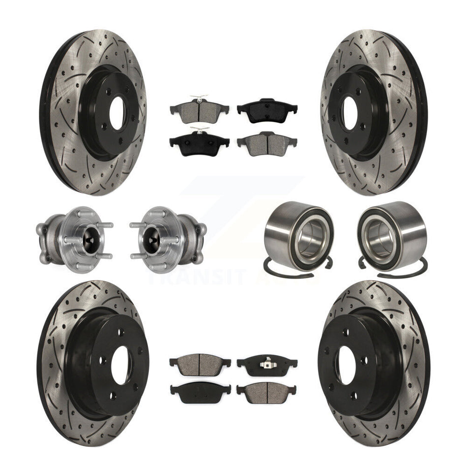 Front Rear Hub Bearing Coated Brake Rotor & Pads Kit (10Pc) For Ford Escape FWD with 2.0L KBB-124430