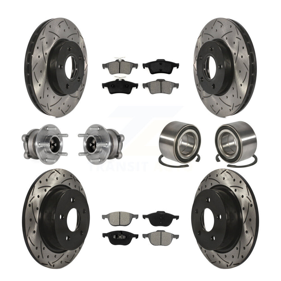 Front Rear Hub Bearing Coat Brake Rotor Pad Kit (10Pc) For Ford C-Max With Parking Assist KBB-124432