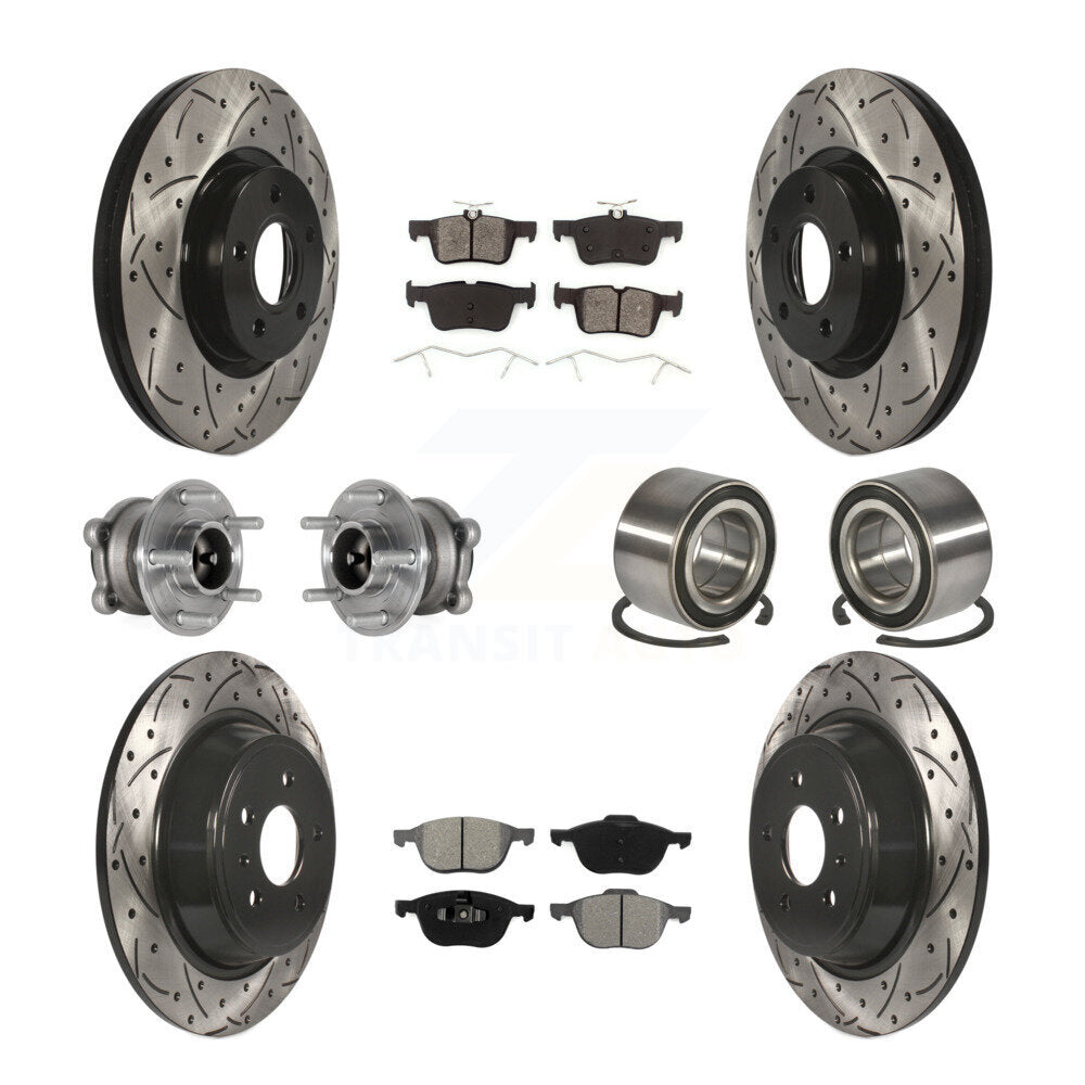 Front Rear Hub Bearing Coat Brake Rotor Pad Kit (10Pc) For Ford Escape FWD with 2.5L/1.5L KBB-124445