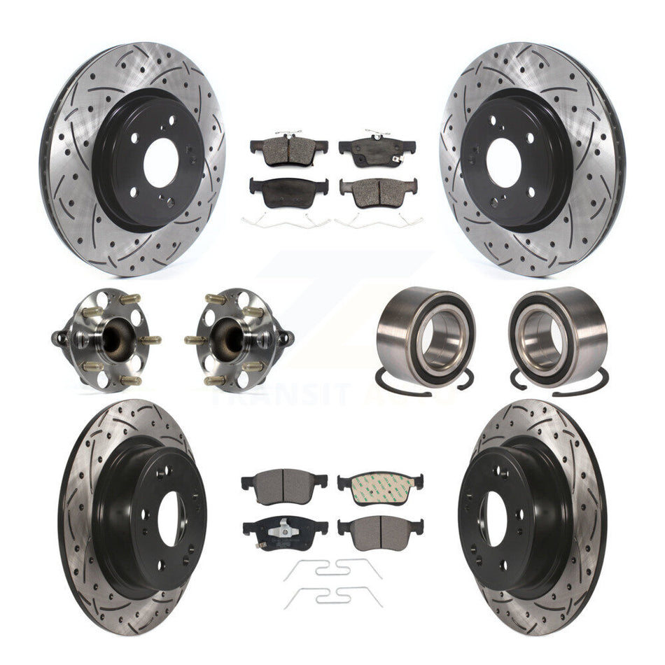 Front Rear Wheel Hub Bearing Coated Disc Brake Rotor And Pads Kit (10Pc) For Honda Accord KBB-124476
