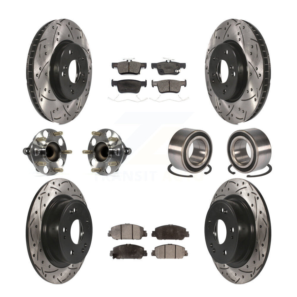 Front Rear Wheel Hub Bearing Coated Disc Brake Rotor And Pads Kit (10Pc) For Honda Accord KBB-124477