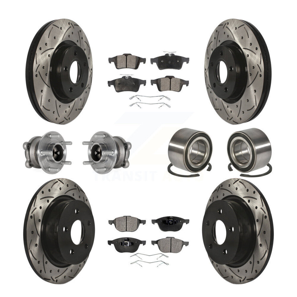 Front Rear Hub Bearing Coated Disc Brake Rotors And Pads Kit (10Pc) For Ford Escape C-Max KBB-124482