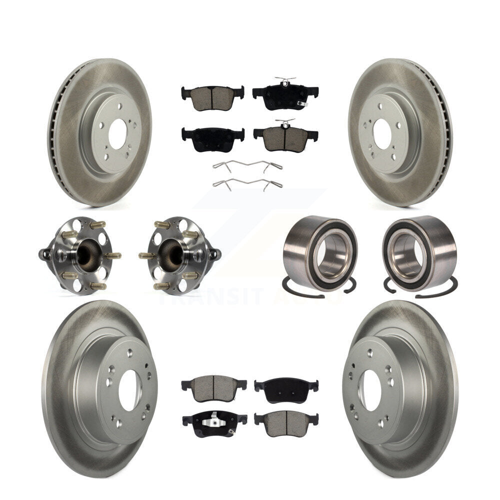 Front Rear Wheel Hub Bearing Coated Disc Brake Rotor And Pads Kit (10Pc) For Honda Accord KBB-124534
