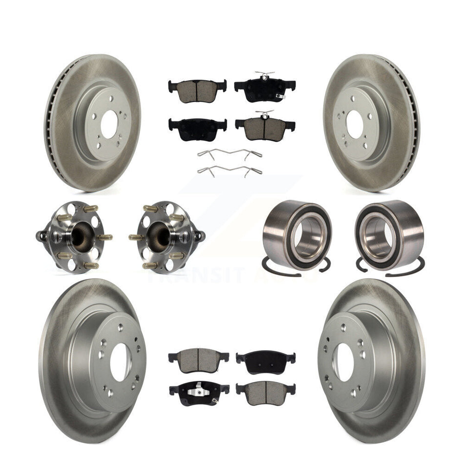 Front Rear Wheel Hub Bearing Coated Disc Brake Rotor And Pads Kit (10Pc) For Honda Accord KBB-124534