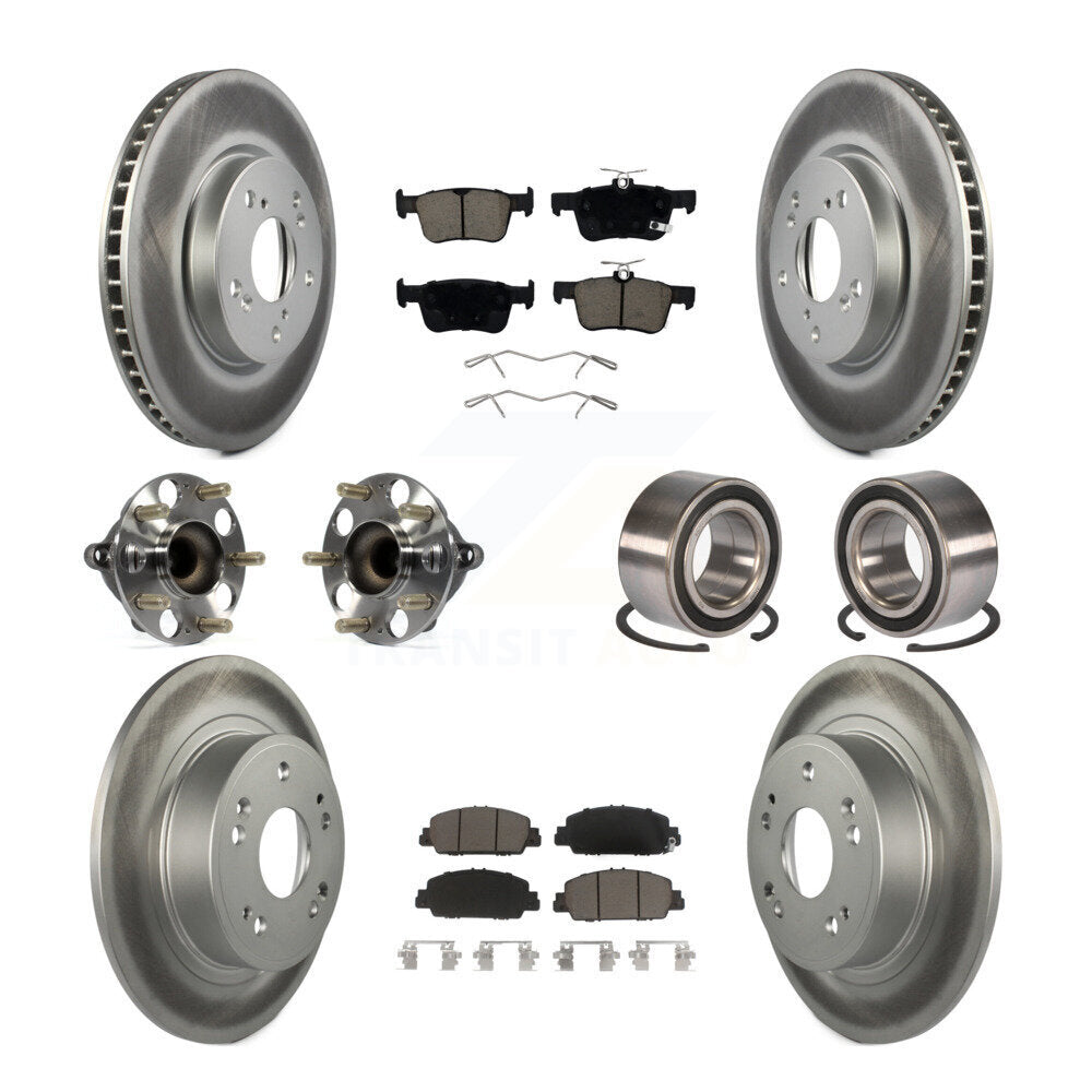 Front Rear Wheel Hub Bearing Coated Disc Brake Rotor And Pads Kit (10Pc) For Honda Accord KBB-124535